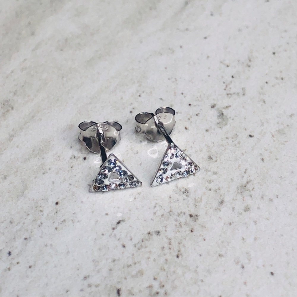 925 Sterling Silver CZ Triangle Stud Earrings